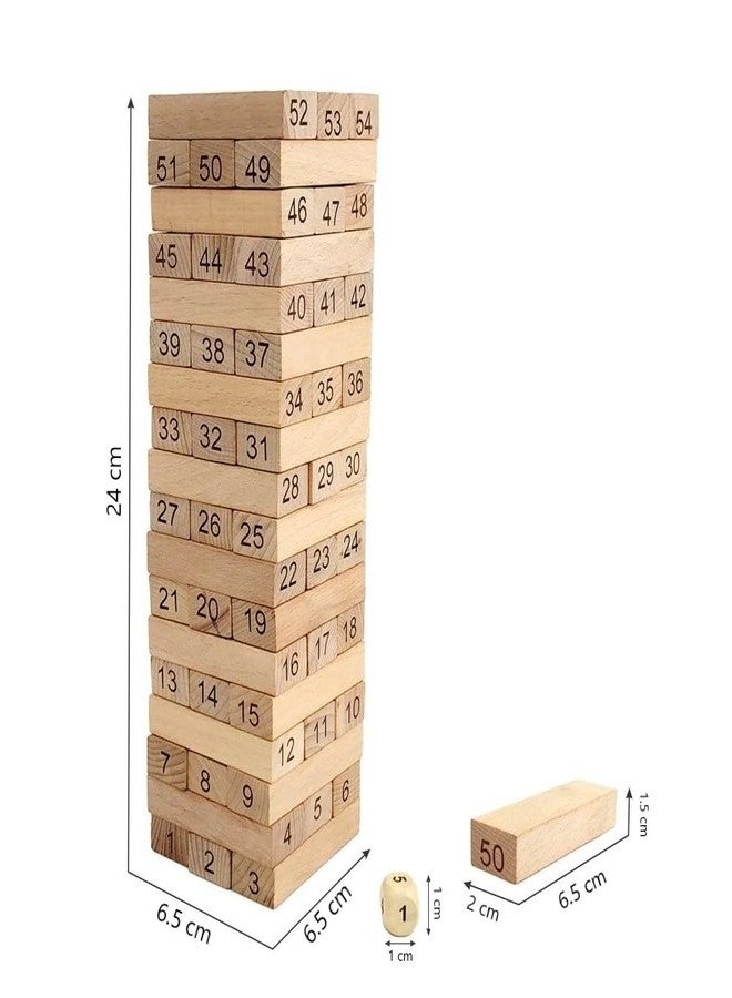 Braintastic لعبة مكعبات خشبية رائعة من Braintastic، لعبة توازن وبناء داخلية، نشاط تكديس، برج مكعبات، 54 مكعبًا مع نردين | لعبة ألغاز تكديس للأطفال والكبار (تكديس مكعبات الأرقام - 48 قطعة كبيرة) - Image 2